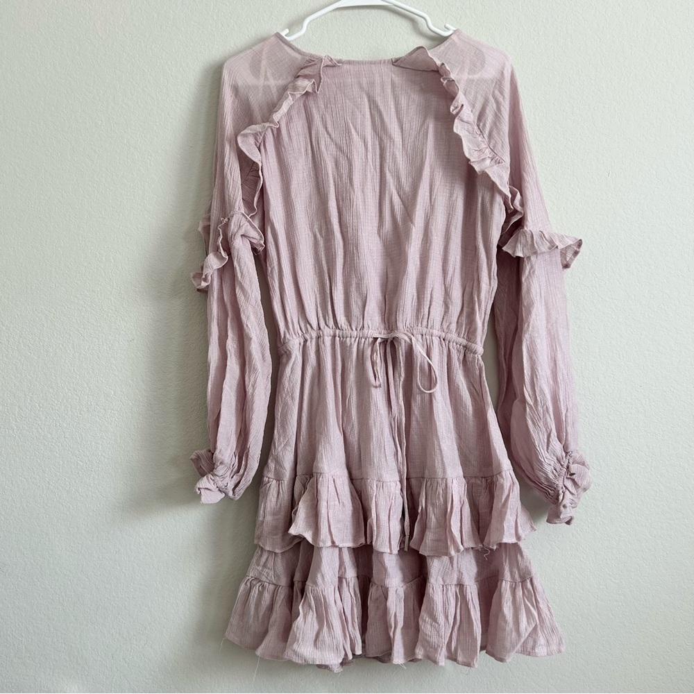 Ruffled Long-Sleeve Mini Dress in Dusty Rose - Picture 6 of 11
